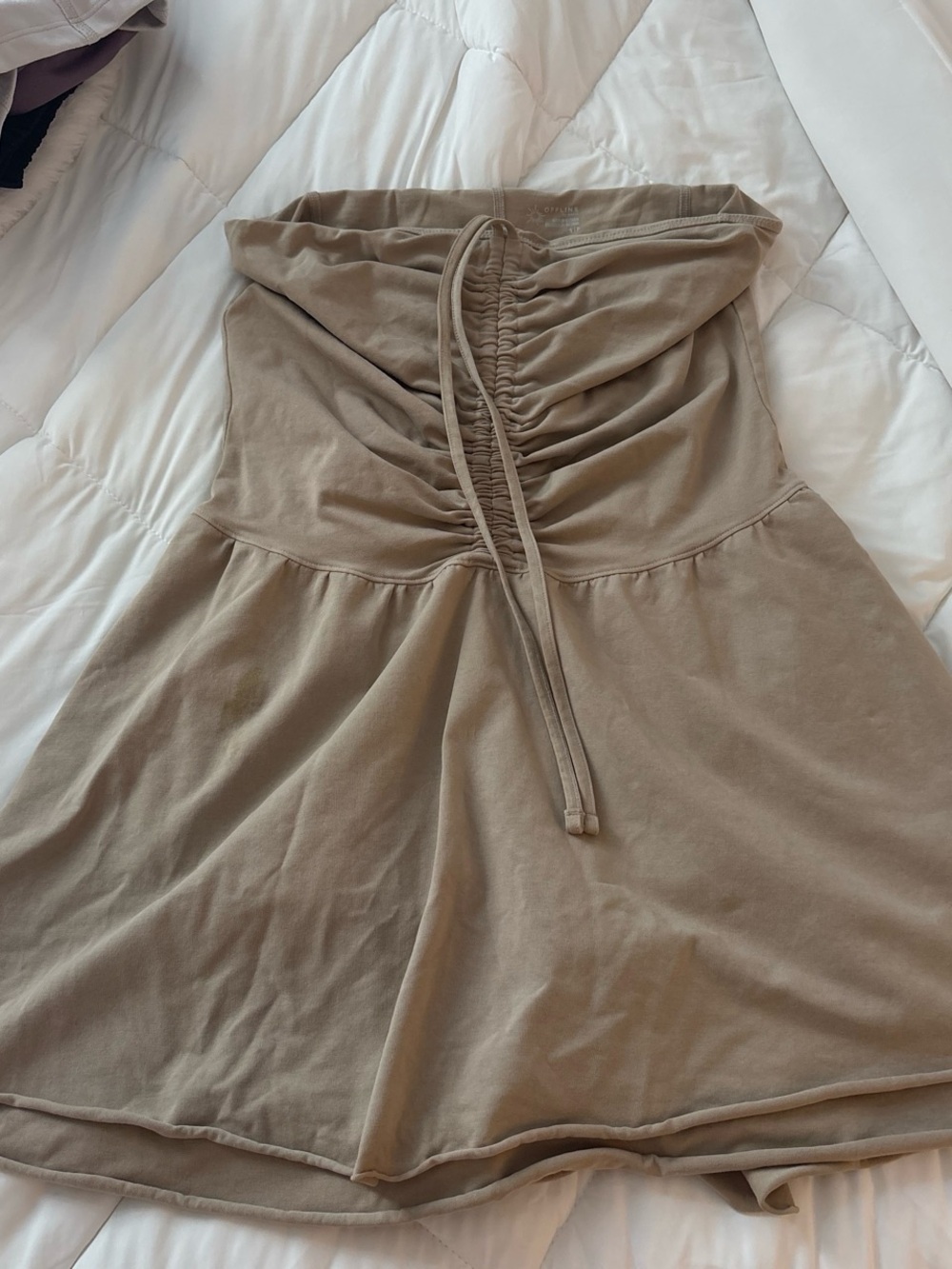 AERIE Strapless Ruched Drawstring Mini Dress - Taupe